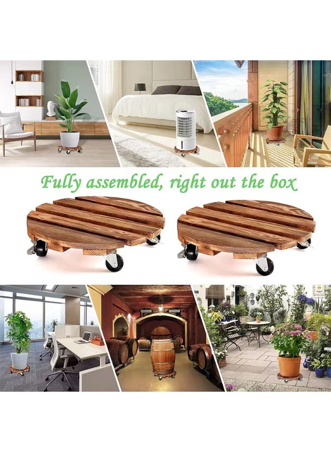 HOMESTAR Wooden Rolling Plant Stand with Wheels - Round Mobile Flower Pot Tray Holder, Rustic Decor for Indoor & Outdoor Garden, Easy Move - Image 4