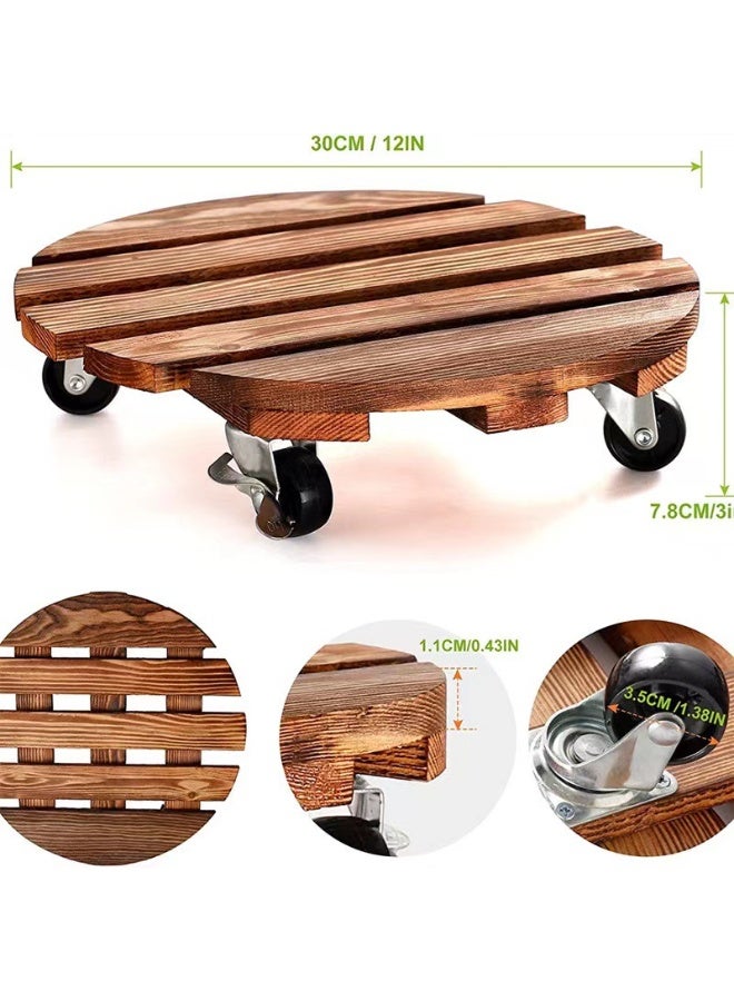 HOMESTAR Wooden Rolling Plant Stand with Wheels - Round Mobile Flower Pot Tray Holder, Rustic Decor for Indoor & Outdoor Garden, Easy Move - Image 3