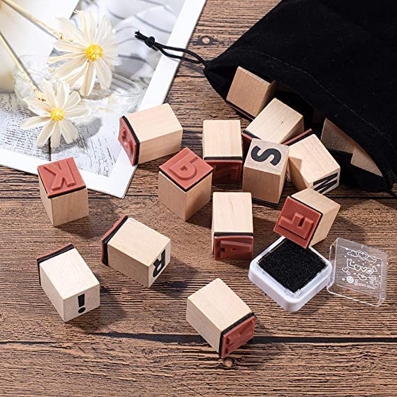 Oytra Oytra 32 Letters Rubber Stamps Alphabet Special Characters Wooden Body with Ink Pad ABCD for Journaling Scrapbooking Art Craft Decor Decoration Gift  - Image 5