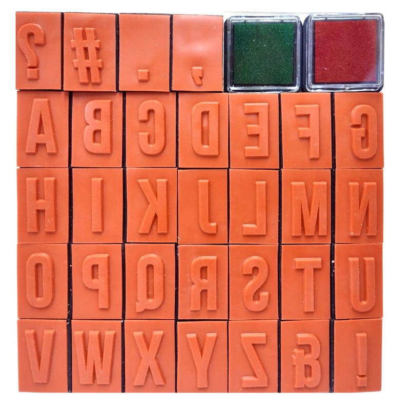 Oytra Oytra 32 Letters Rubber Stamps Alphabet Special Characters Wooden Body with Ink Pad ABCD for Journaling Scrapbooking Art Craft Decor Decoration Gift  - Image 3