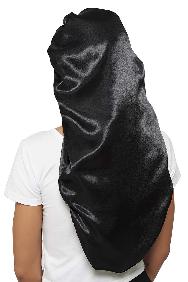 Wbfwbb Braid Bonnet for Sleeping Wide Elastic Band Satin Hair Wrap Sleeping Cap for Women Cap for Braids Curly Long Hair Black
