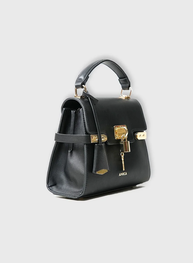 AMICA Paola Women's Mini Crossbody Bag with Top Handle - Black