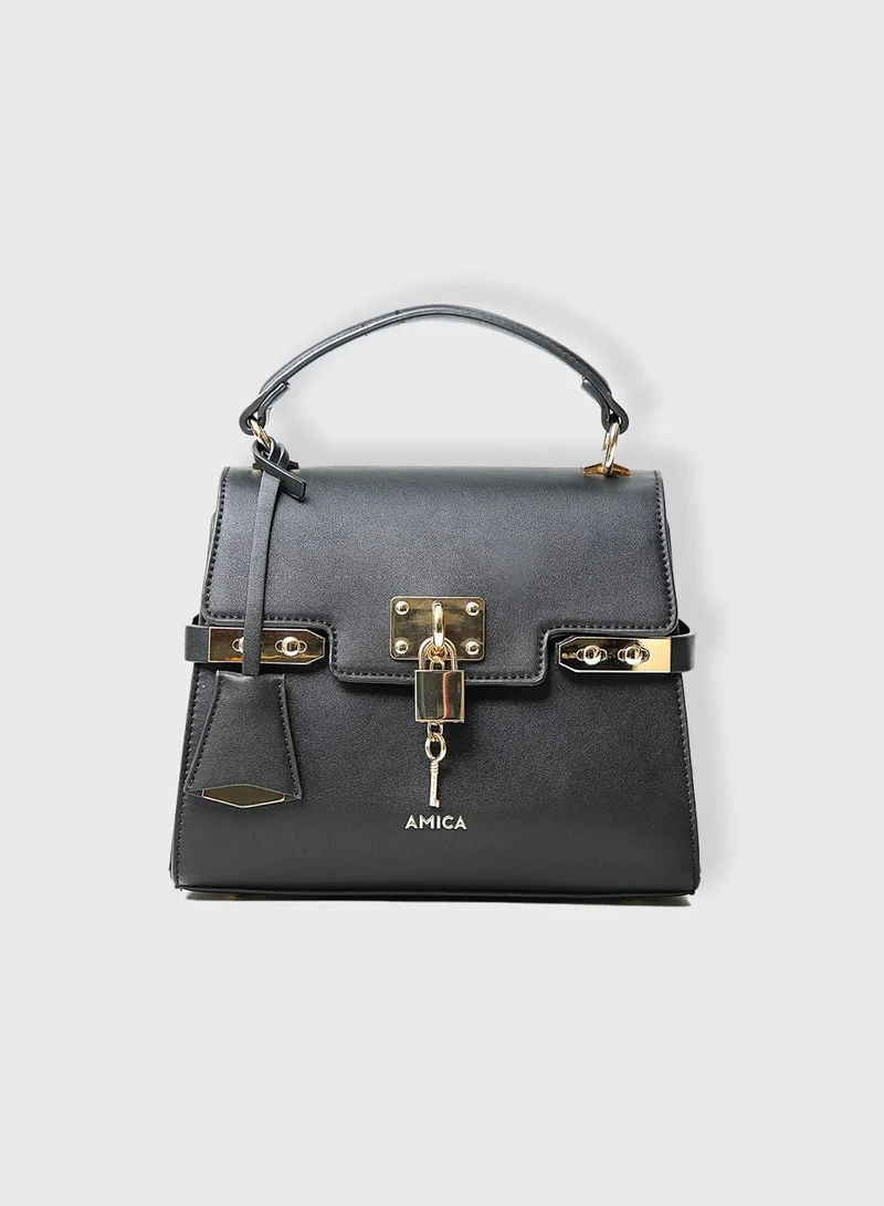 AMICA Paola Women's Mini Crossbody Bag with Top Handle - Black