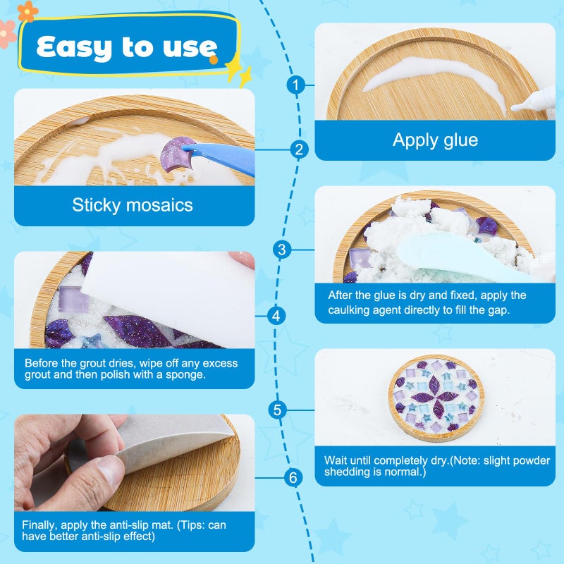 Karidge 5 Sets DIY Mosaic Tiles for Crafts, Mixed Color Mosaic Coaster Kit Material Package for Adults Women, Wooden Coaster for Drinks Tray Handmade Home Decoration and Gift Idea - Image 4