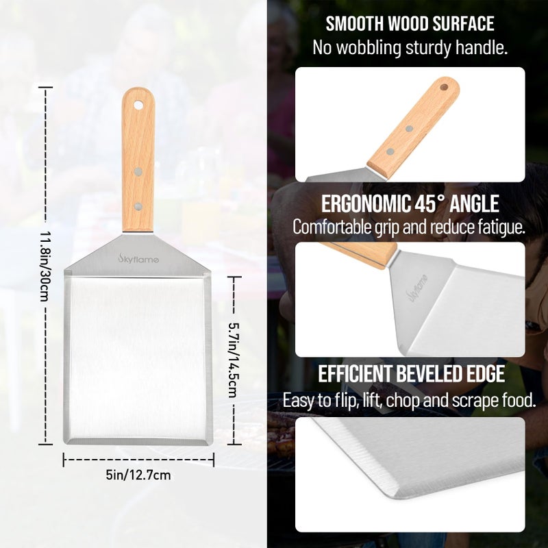 Skyflame 3-in-1 Smashed Burger Kit, Stainless Steel Burger Press, Griddle Spatula and Cast Iron Scrubber, BBQ Grill Accessories Set for Indoor Outdoor Cooking - Image 2