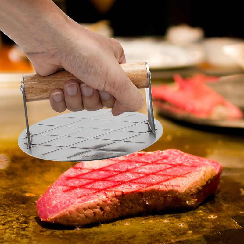 Skyflame 3-in-1 Smashed Burger Kit, Stainless Steel Burger Press, Griddle Spatula and Cast Iron Scrubber, BBQ Grill Accessories Set for Indoor Outdoor Cooking - Image 5