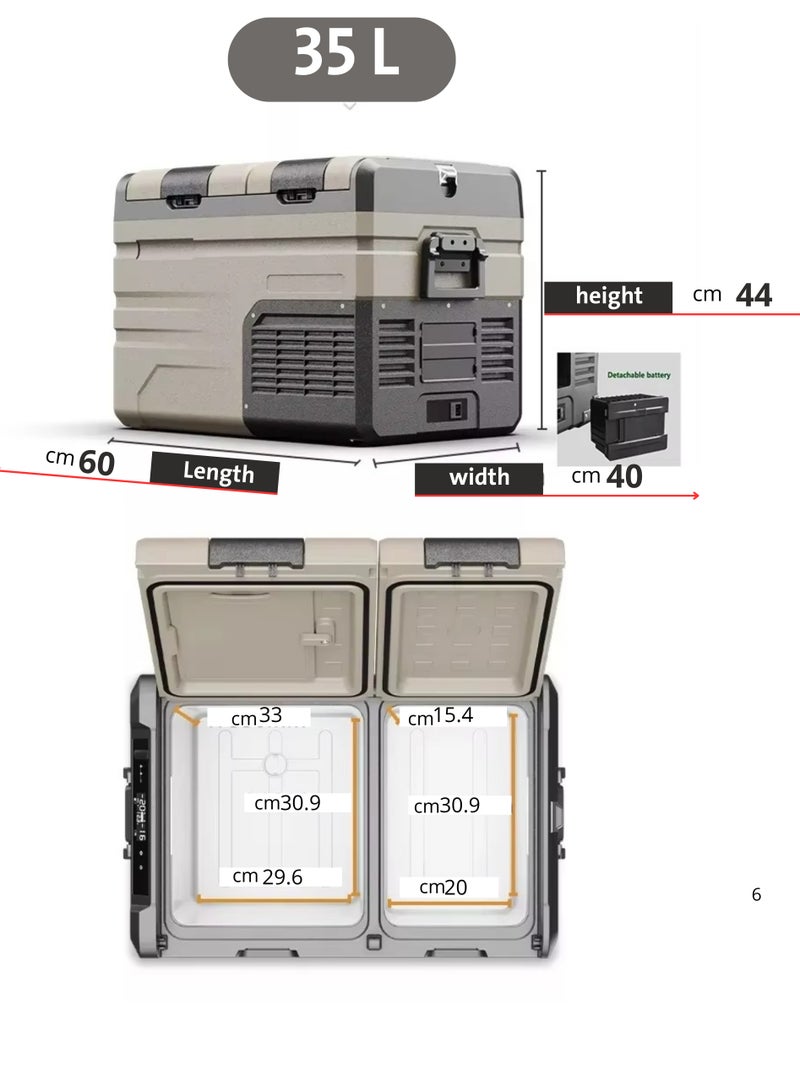 Alpicool Car refrigerator, a small refrigerator with a separate door feature for each cooling and freezing section, Alpicool TA35 portable car refrigerator 12/24 volt electric cooler for camping, road trips, picnics. Cooling power down to -20 degrees Celsius! Keep your food fresh and enjoy chilled drinks anywhere. - Image 4
