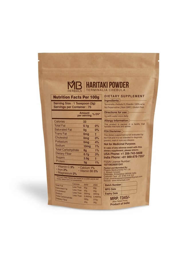 MB Herbals Haritaki Powder 8 oz / 227 Gram / 0.5 lb | Inknut Powder | Terminalia chebula Harde Chebulic Myrobalan | Gluten Free | No Preservstives - Image 2