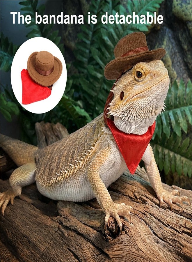 Molain Bearded Dragon Clothes, Lizard Cowboy Hat Bandana Costume Set Bearded Dragon Clothing Outfit for Cosplay Photo Costume Props Fits Gecko Chameleon Ferret - Image 2