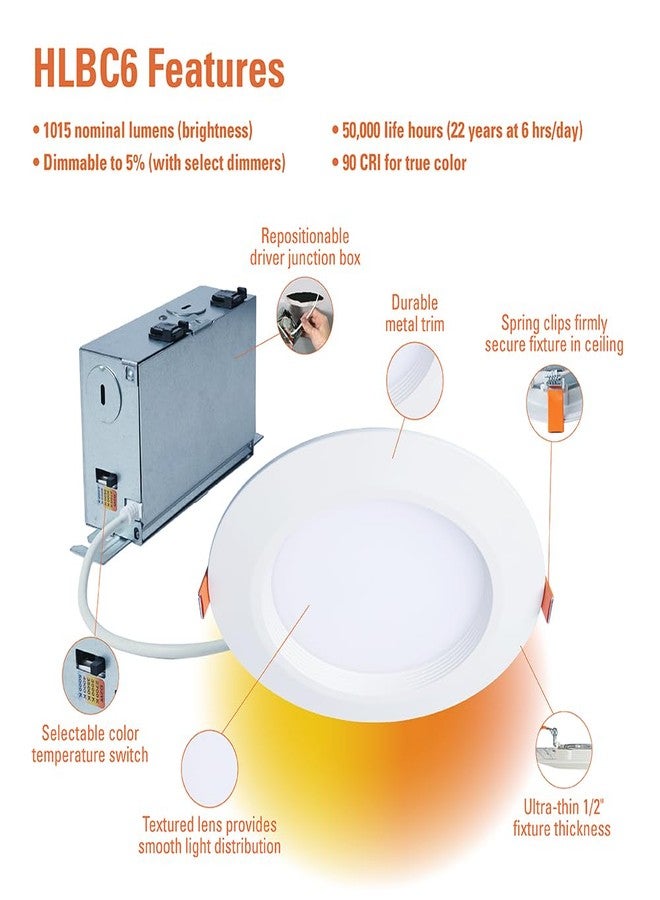 هالو مصباح هالو HLBC LED فائق النحافة بدون علبة مقاس 6 بوصات مع عدسة غائرة، ودرجة حرارة لون قابلة للتحديد، وتقنية التعتيم إلى الدفء - Image 4