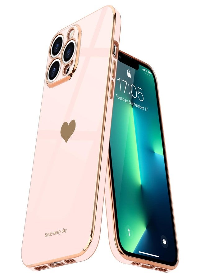 Teageo جراب هاتف Teageo لهاتف iPhone 13 Pro Max للبنات والسيدات، بتصميم قلب لطيف فاخر مطلي بالترتر، غطاء خلفي ناعم، حماية مرتفعة للكاميرا، جراب سيليكون مقاوم للصدمات، لون وردي فاتح - Image 1