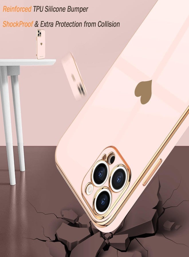 Teageo جراب هاتف Teageo لهاتف iPhone 13 Pro Max للبنات والسيدات، بتصميم قلب لطيف فاخر مطلي بالترتر، غطاء خلفي ناعم، حماية مرتفعة للكاميرا، جراب سيليكون مقاوم للصدمات، لون وردي فاتح - Image 4
