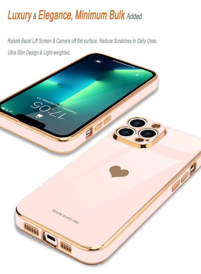 Teageo جراب هاتف Teageo لهاتف iPhone 13 Pro Max للبنات والسيدات، بتصميم قلب لطيف فاخر مطلي بالترتر، غطاء خلفي ناعم، حماية مرتفعة للكاميرا، جراب سيليكون مقاوم للصدمات، لون وردي فاتح - Image 3