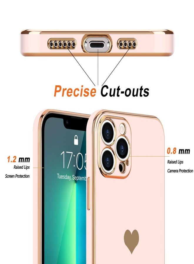 Teageo جراب هاتف Teageo لهاتف iPhone 13 Pro Max للبنات والسيدات، بتصميم قلب لطيف فاخر مطلي بالترتر، غطاء خلفي ناعم، حماية مرتفعة للكاميرا، جراب سيليكون مقاوم للصدمات، لون وردي فاتح - Image 2