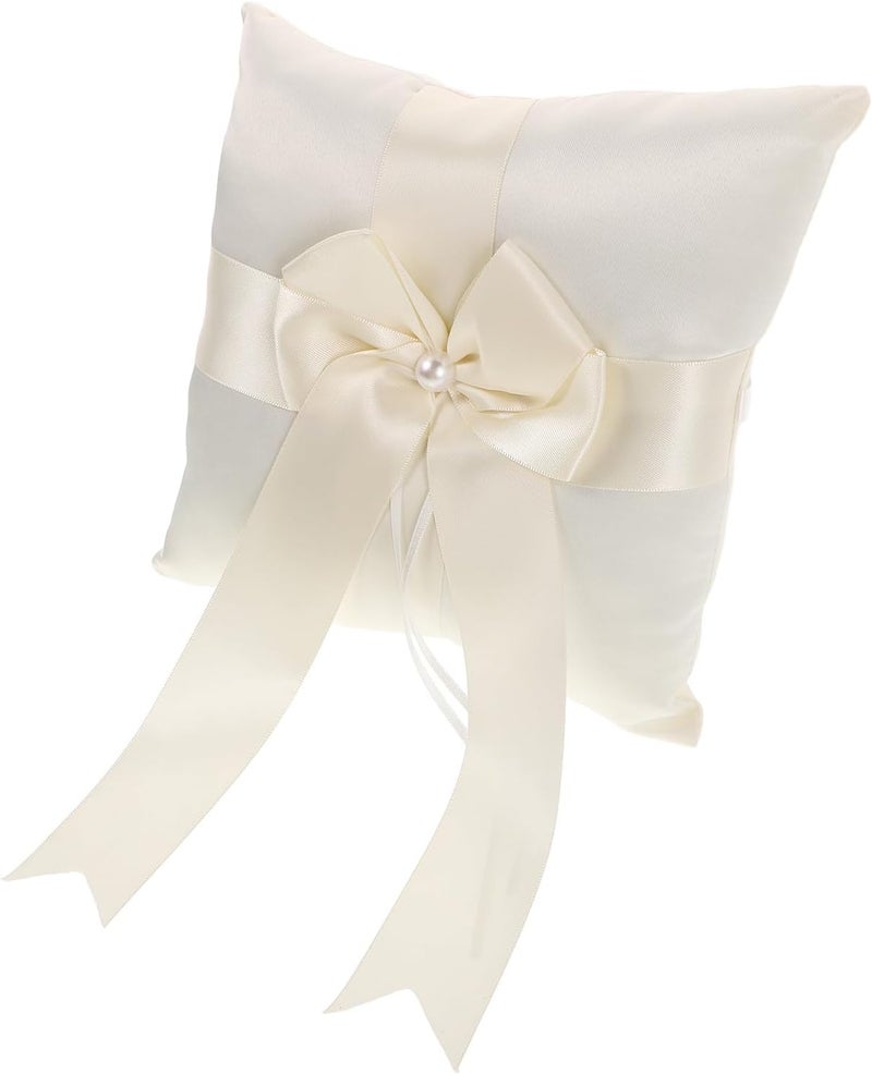 Garneck Wedding Ring Pillow with Floral Basket and Ribbon Bow White Ring Cushion for Wedding Ceremony and Proposal for Flower and Bridal Event - Image 1