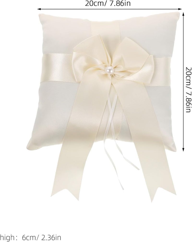 Garneck Wedding Ring Pillow with Floral Basket and Ribbon Bow White Ring Cushion for Wedding Ceremony and Proposal for Flower and Bridal Event - Image 2