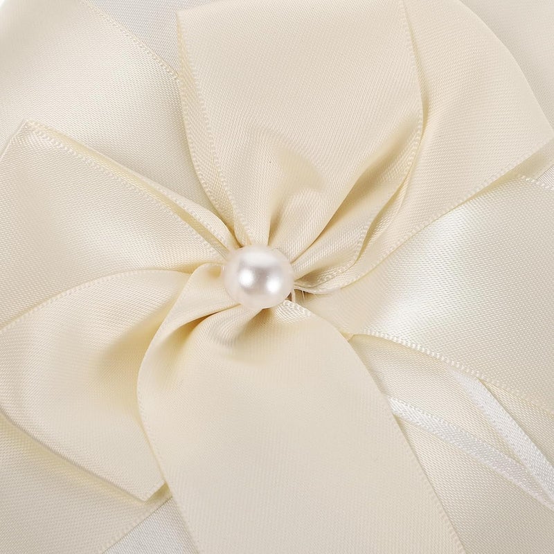 Garneck Wedding Ring Pillow with Floral Basket and Ribbon Bow White Ring Cushion for Wedding Ceremony and Proposal for Flower and Bridal Event - Image 3