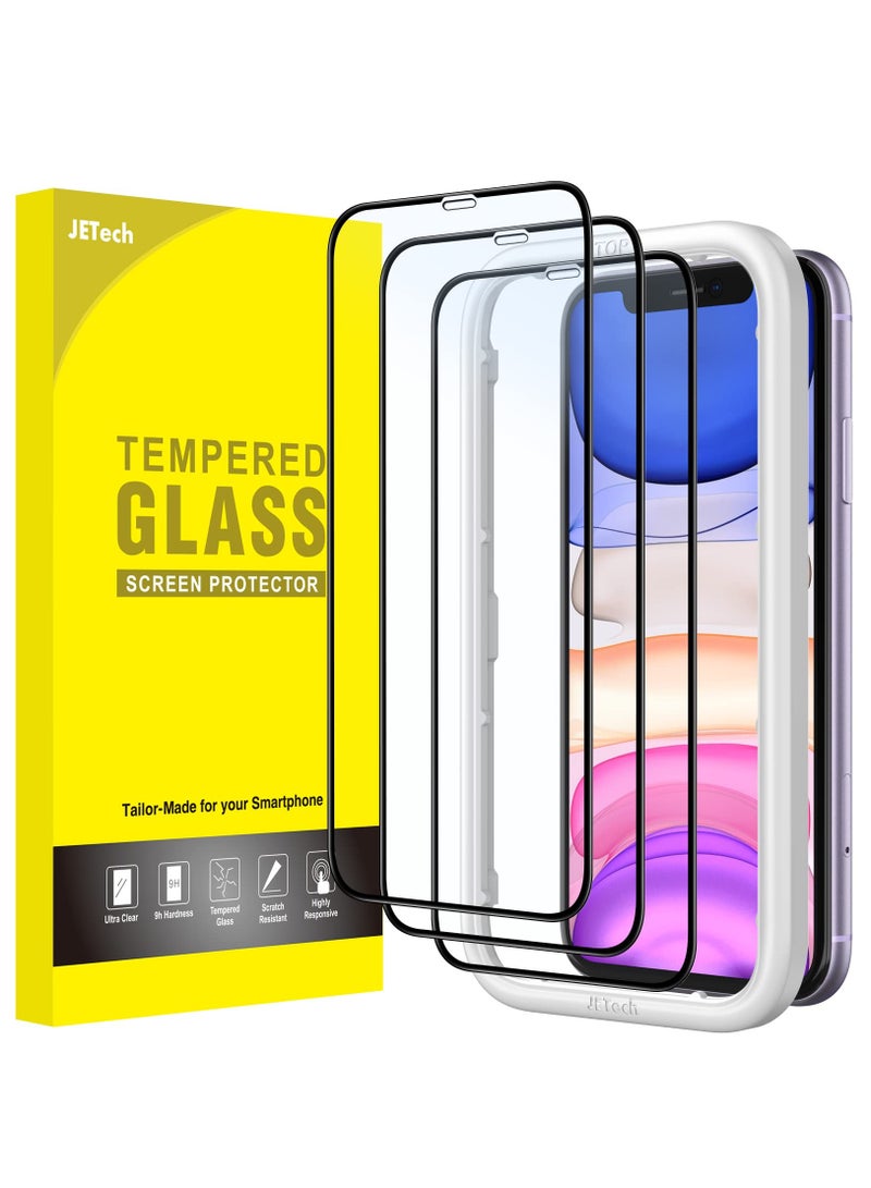 جي تيك واقي شاشة بتغطية كاملة لهاتف Iphone 11 وXr مقاس 6.1 بوصة، طبقة من الزجاج المقوى بحافة سوداء مع حافظة أدوات سهلة التركيب، صديقة للبيئة، شفافة عالية الدقة، 3 عبوات - Image 1