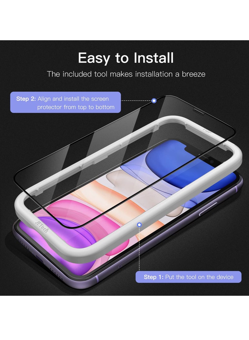 جي تيك واقي شاشة بتغطية كاملة لهاتف Iphone 11 وXr مقاس 6.1 بوصة، طبقة من الزجاج المقوى بحافة سوداء مع حافظة أدوات سهلة التركيب، صديقة للبيئة، شفافة عالية الدقة، 3 عبوات - Image 4