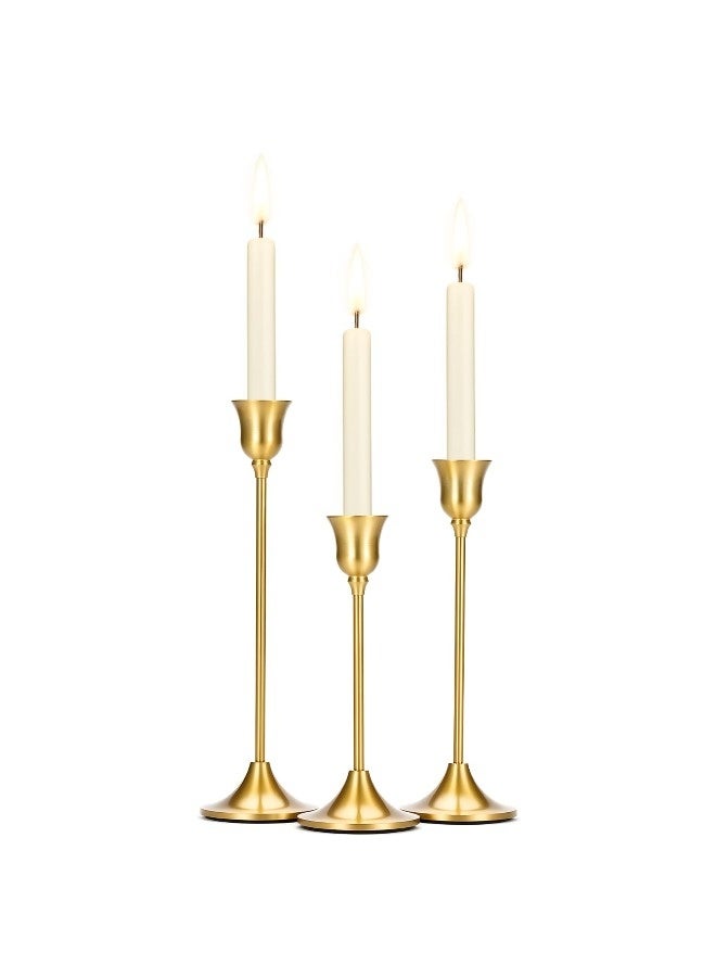 3PCS Brass Gold Taper Candle Holders Tall Metal Pillar Candlestick Holders Vintage Decor for Dinner Table Dining Room Wedding Fireplace Mante - Image 4