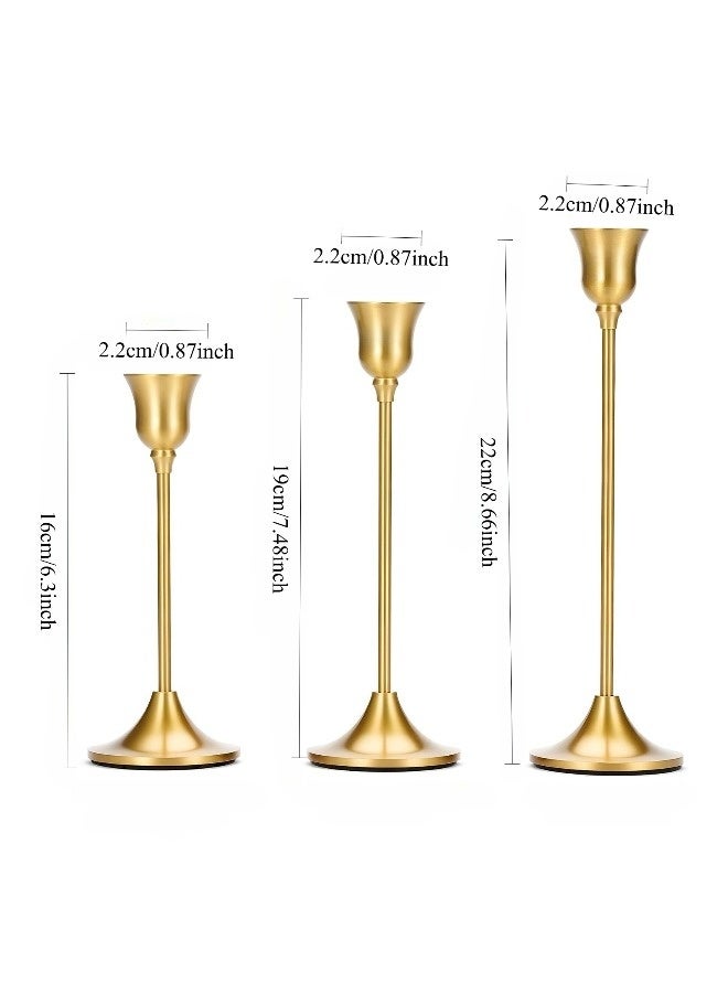 3PCS Brass Gold Taper Candle Holders Tall Metal Pillar Candlestick Holders Vintage Decor for Dinner Table Dining Room Wedding Fireplace Mante - Image 2