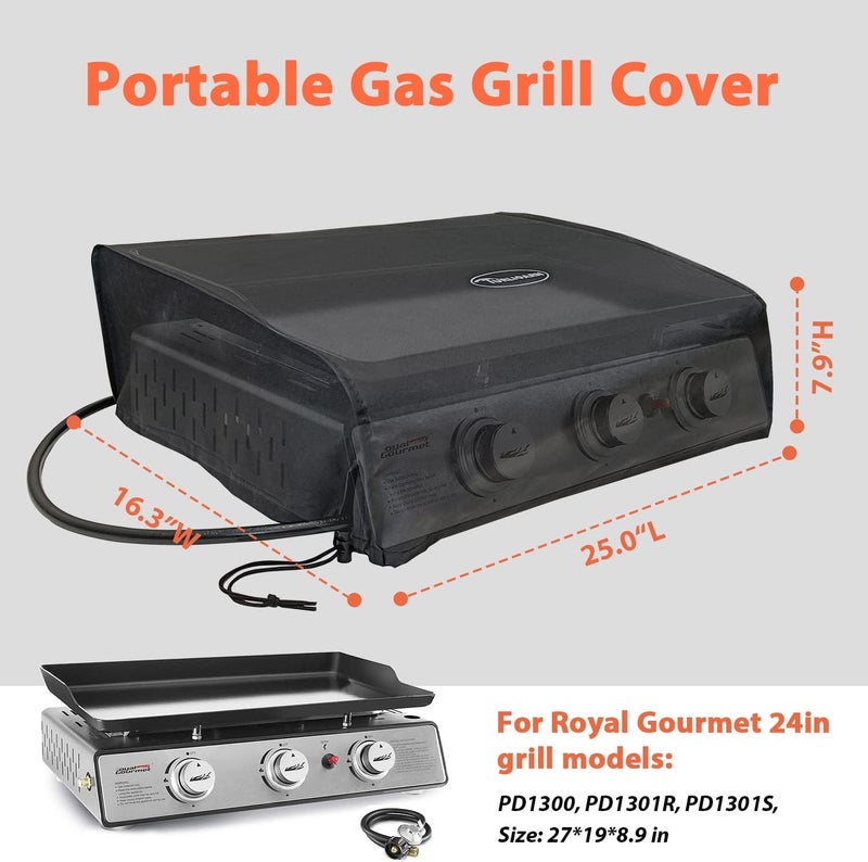 يناسب أفران Royal Gourmet PD1302، PD1301R، PD1300، وهي أفران غازية محمولة بحجم 24 بوصة وبثلاثة مواقد، بقدرة حرارية تبلغ 26,400 BTU، ويشمل الغطاء فقط. - Image 2