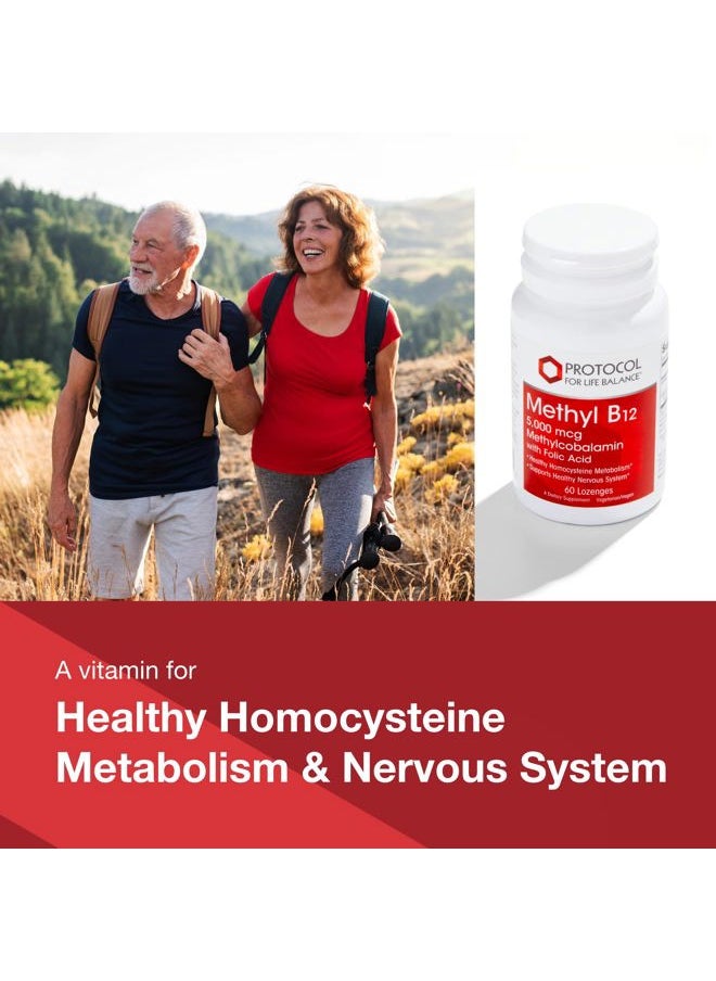 Protocol For Life Balance - Protocol Methyl B12 5,000mcg - Vitamin B12 for Homocysteine Metabolism* - Supports Brain Health & Healthy Nervous System* - Kosher, Halal & Vegan - 60 Lozenges - Image 1