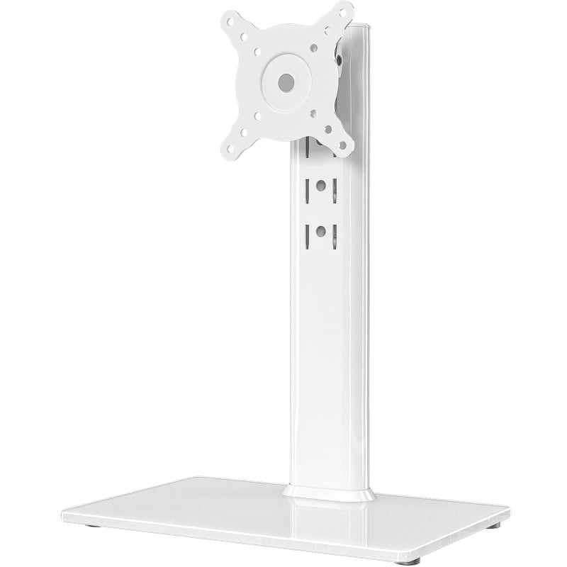 Hemudu Single LCD Computer Monitor Free-Standing Desk Stand Riser for 13 inch to 32 inch Screen with Swivel, Height Adjustable, Rotation, Holds One (1) Screen up to 77Lbs(HT05W-001) White - Image 1