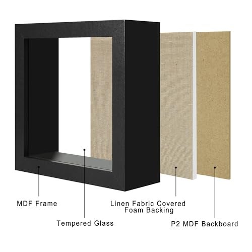CCDCC 5x5 Small Shadow Box Picture Frame Display Case with Soft Linen Back, Black Wooden Memory Shadow Box Frame with Tempered Glass Cover for Wall or Tabletop Display - Image 2