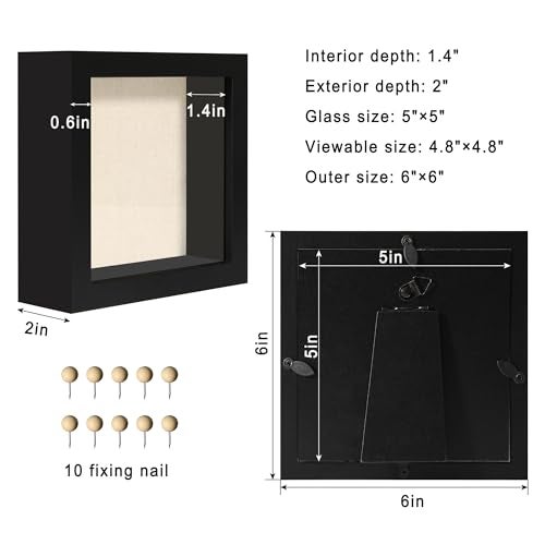 CCDCC 5x5 Small Shadow Box Picture Frame Display Case with Soft Linen Back, Black Wooden Memory Shadow Box Frame with Tempered Glass Cover for Wall or Tabletop Display - Image 5