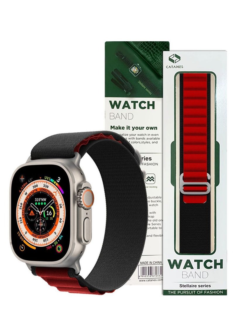 CATANES - Apple Watch Band 49mm 45mm 44mm 42mm Alpine Loop Band Women Men Adjustable with Metal G-Hook Strap for iWatch Ultra Series SE 8/7/6/5/4/3/2/1 Black Red - Image 1