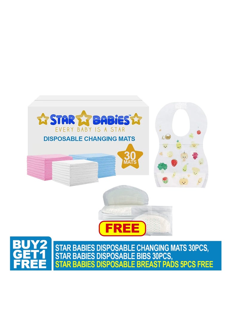 STAR BABiES Star Babies Combo Pack (Disposable Changing mat 30pcs, Disposable Bibs 30pcs with  Disposable Breast Pad 5pcs) - Assorted  - Image 2