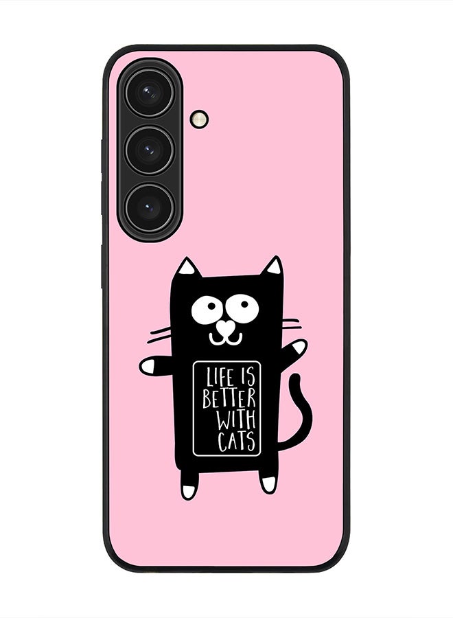 Stylizedd For Samsung Galaxy S25 5G Case,Slim fit Camera Protection, Shockproof Thin Phone cover  - Life is better with cats - Image 1