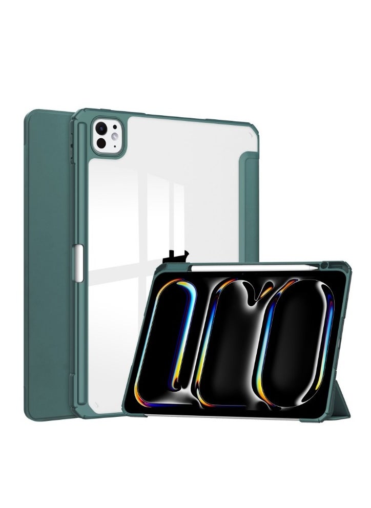 EVO Hybrid Slim Case for iPad Pro 13-inch M4 (2024), Trifold Standing Shockproof Protective Cover with Clear Transparent Back Shell Built-in Pencil Holder for iPad Pro 13" 2024,Midnight Green  - Image 1