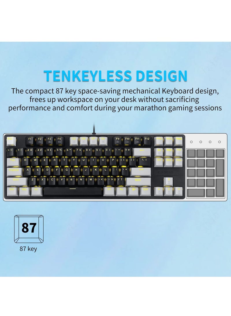 E-YOOSO Z-87 87 Keys Mechanical Keyboard, Blue Switch Gaming Keyboard Mini Compact with Yellow Backlit for Windows, Mac OS - Black Grey  - Image 4