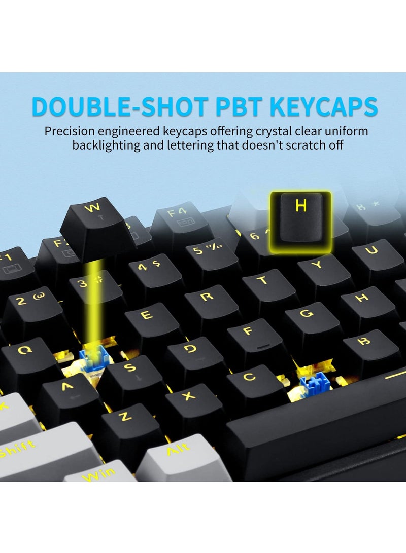 E-YOOSO Z-87 87 Keys Mechanical Keyboard, Blue Switch Gaming Keyboard Mini Compact with Yellow Backlit for Windows, Mac OS - Black Grey  - Image 3