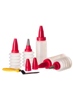 6-piece cake decorating set Made of plastic and aluminum head It consists of 5 bottles to fill the cream And a small spatula to pave the cream.