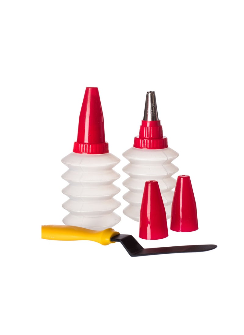 Dania - 6-piece cake decorating set Made of plastic and aluminum head It consists of 5 bottles to fill the cream And a small spatula to pave the cream. - Image 1