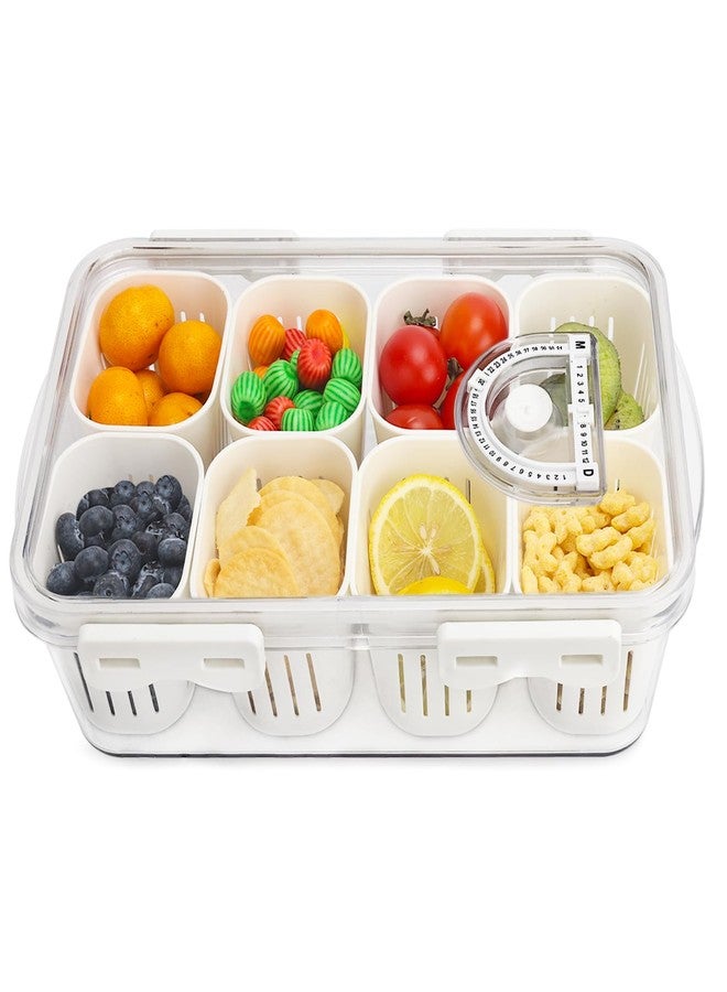 shopwithgreen Divided Serving Tray with Lid, Portable Snack Box Charcuterie Veggie Tray with Lid, Food Storage Organizer with 8 Colandersfor Fruit, Vegetable, Refrigerator, Kitchen, Party, Picnic - Image 1