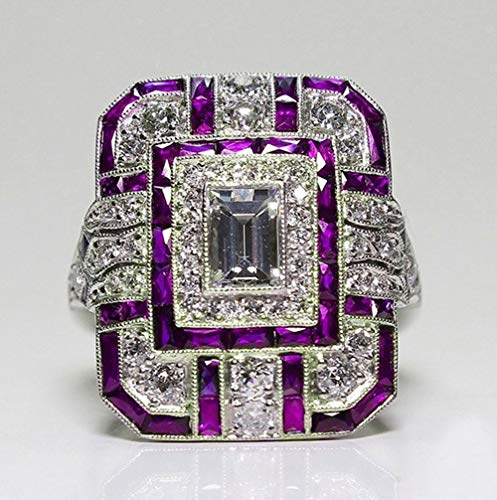 Goldenchen Fashion Jewelry Amethyst Silver Wedding Engagement Ring Art Deco Women Jewelry Gift Size 6-10 (10) - Image 4