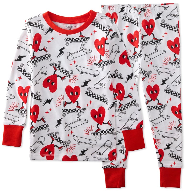 Butterblu ZEN Snug-fit 2-Piece Pajamas 100% Organic Cotton Long Sleeve Top and Bottoms for Toddler Kids Boys, Rad Valentine, 2T - Image 1