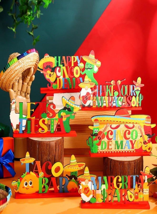 Suzile 6 Pcs Cinco De Mayo Wooden Table Decorations Mexican Fiesta Centerpiece Sign Cinco De Mayo Party Decorations Sombrero Maracas for Fiesta Taco Bar Party Supplies Theme Decor Luau Photo Props - Image 4