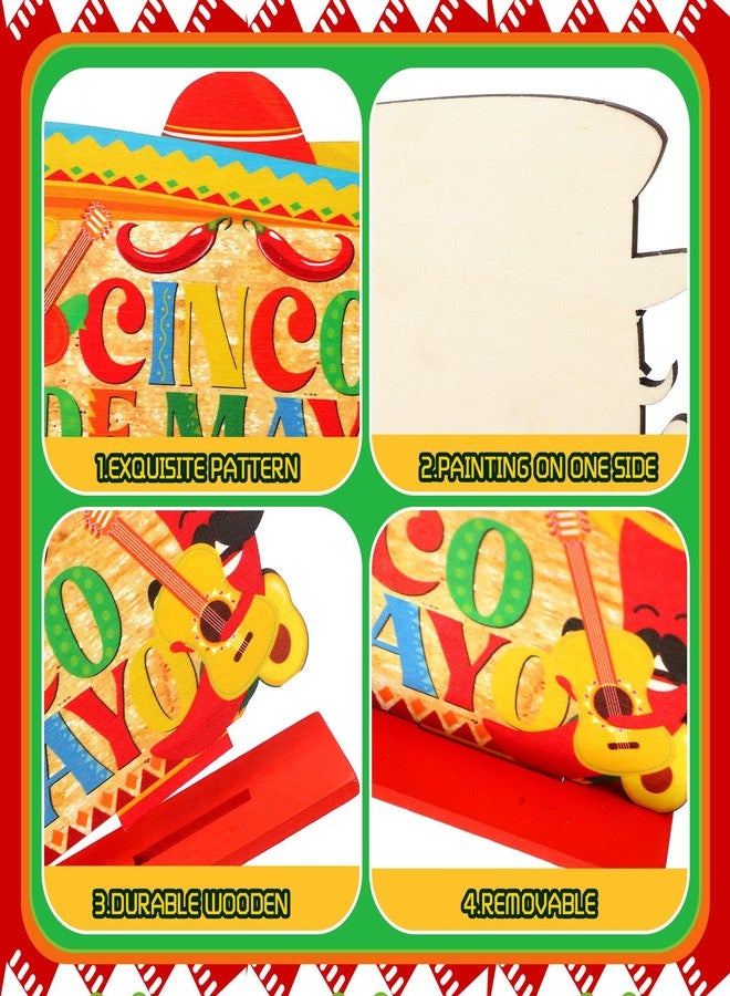Suzile 6 Pcs Cinco De Mayo Wooden Table Decorations Mexican Fiesta Centerpiece Sign Cinco De Mayo Party Decorations Sombrero Maracas for Fiesta Taco Bar Party Supplies Theme Decor Luau Photo Props - Image 3