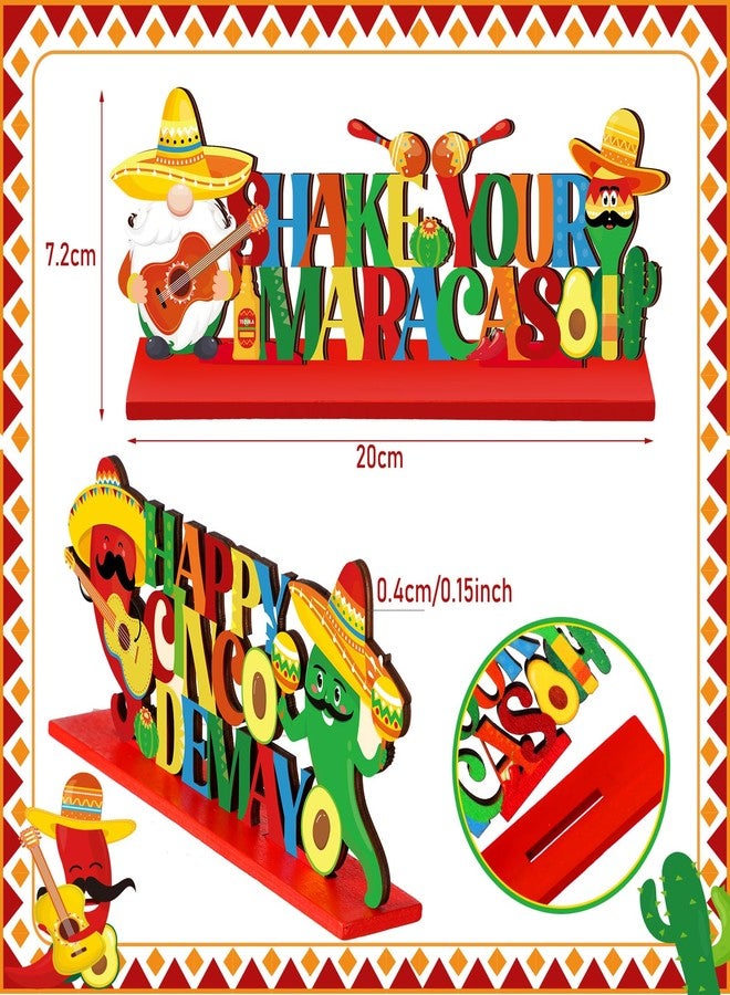 Suzile 6 Pcs Cinco De Mayo Wooden Table Decorations Mexican Fiesta Centerpiece Sign Cinco De Mayo Party Decorations Sombrero Maracas for Fiesta Taco Bar Party Supplies Theme Decor Luau Photo Props - Image 2