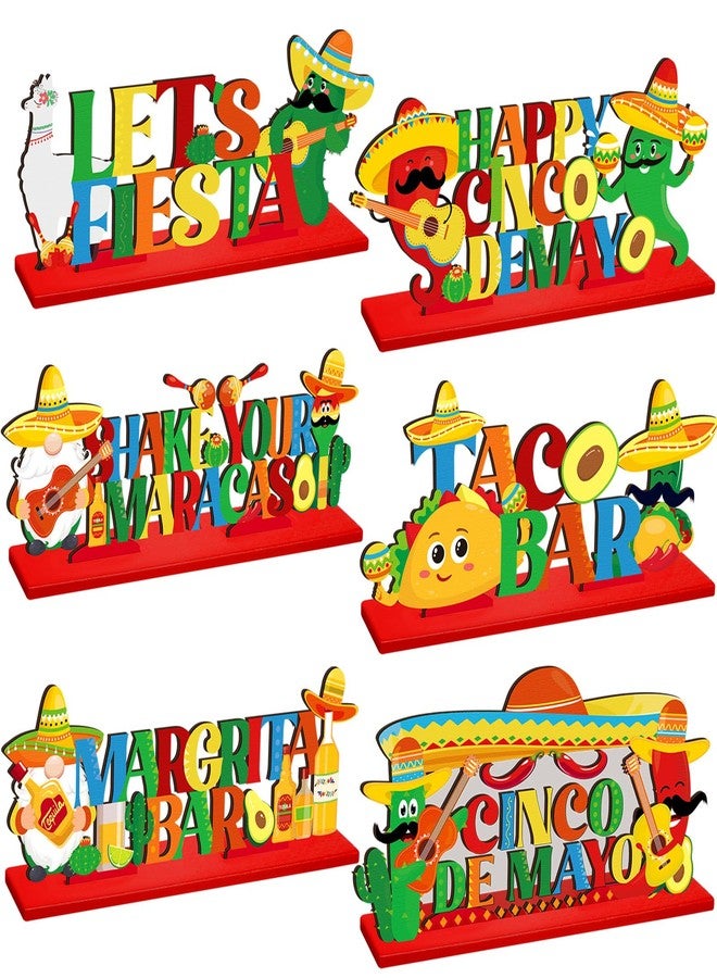 Suzile 6 Pcs Cinco De Mayo Wooden Table Decorations Mexican Fiesta Centerpiece Sign Cinco De Mayo Party Decorations Sombrero Maracas for Fiesta Taco Bar Party Supplies Theme Decor Luau Photo Props - Image 1