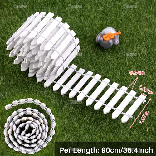 AUEAR 35 Inch Long Mini Fairy Garden Fence Wood Ornament Wooden Decorative Picket for DIY Crafts Project White 2Pack - Image 3