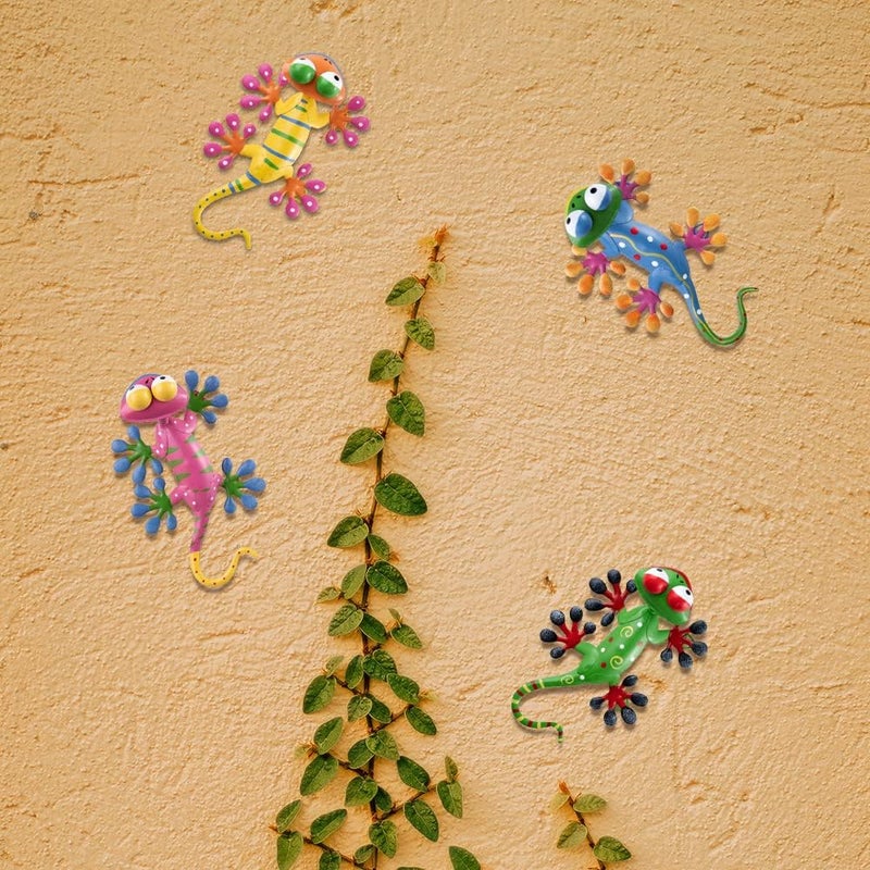 YEAHOME 4 Pack Metal Geckos Inspirational Wall Art, Mexican Outdoor Wall Decor with Shaking Head, Lizard Wall Sculptures & Statues for Farmhouse, Porch, Patio, Lawn, Fence, Backyard - Image 4