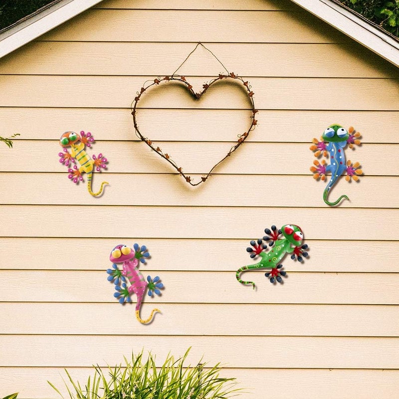 YEAHOME 4 Pack Metal Geckos Inspirational Wall Art, Mexican Outdoor Wall Decor with Shaking Head, Lizard Wall Sculptures & Statues for Farmhouse, Porch, Patio, Lawn, Fence, Backyard - Image 5