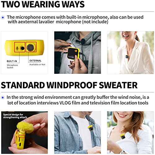 LENSGO 348C 2.4Ghz Wireless Lavalier Microphone 32GB TF Card Slot Compact Lav Mic 1 Transmitter and 1 Receiver Wireless Lapel Microphone for iPhone Smartphone Camera Vlog YouTube Interview Streaming Y - Image 4
