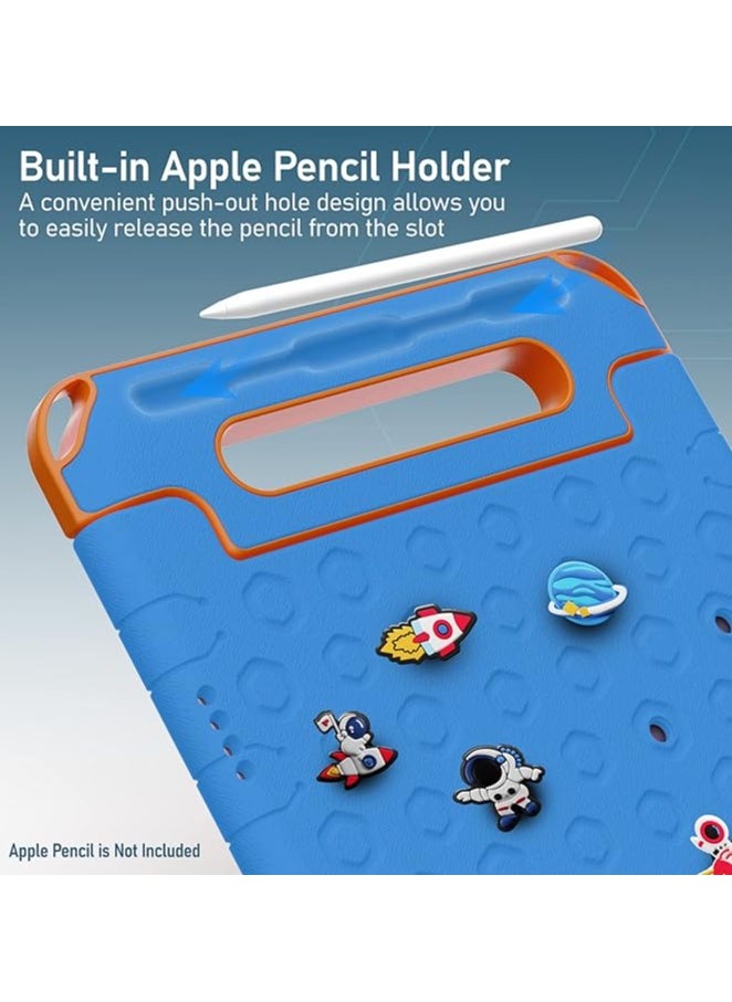 erorex - Rugged Protective EVA Silicone Kids Case Cover, Shockproof DIY 3D Cartoon Pattern with Pencil Holder, Stand and Handle Grip Compatible for Apple iPad 2022 (10th Gen) 10.9 inch (Sky Blue) - Image 1